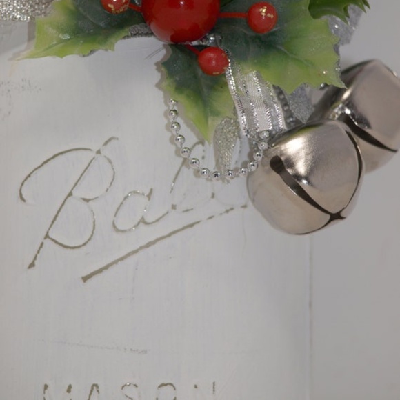 Holiday Ball Mason Jar Floral Arrangement Centerpiece, Poinsettia Flowers - Picture 9 of 10